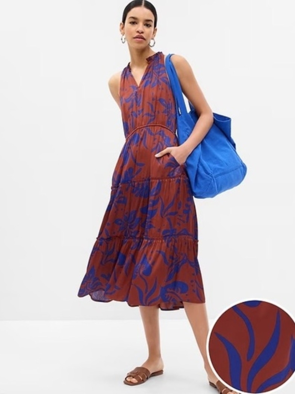 GAP Rust Maxi Dress with Blue Floral Print